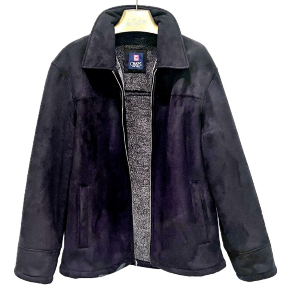 Men's Black Faux Suede Faux Fur Lined Full Zip Peacoat Winter Jacket (M)